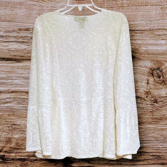 Style & Co. Women's Velvet Floral Textured Pattern Keyhole Boho Top in Ivory XL - Picture 2 of 7
